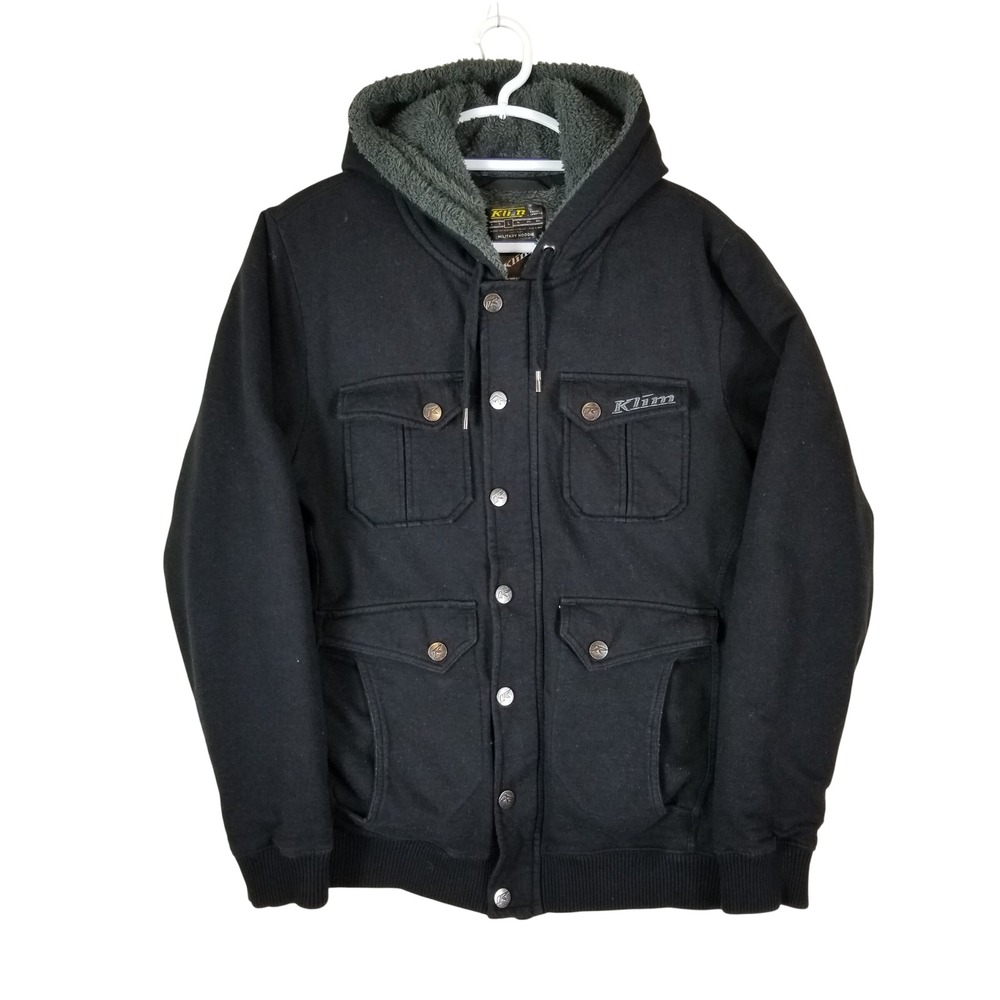 Klim Military Hoodie Mens Size L Black Sherpa Fleece Lined Full Zip Jacket